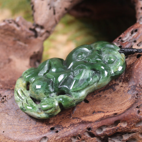 Hei Tiki carved from Flower Jade Pounamu - NZ Greenstone