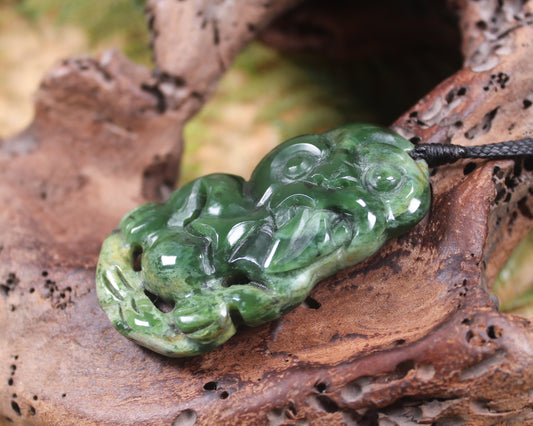 Hei Tiki carved from Flower Jade Pounamu - NZ Greenstone