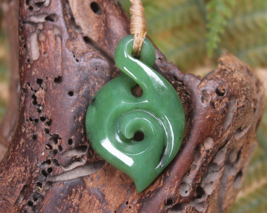 Koru Twist carved from Hapopo  Pounamu - NZ Greenstone