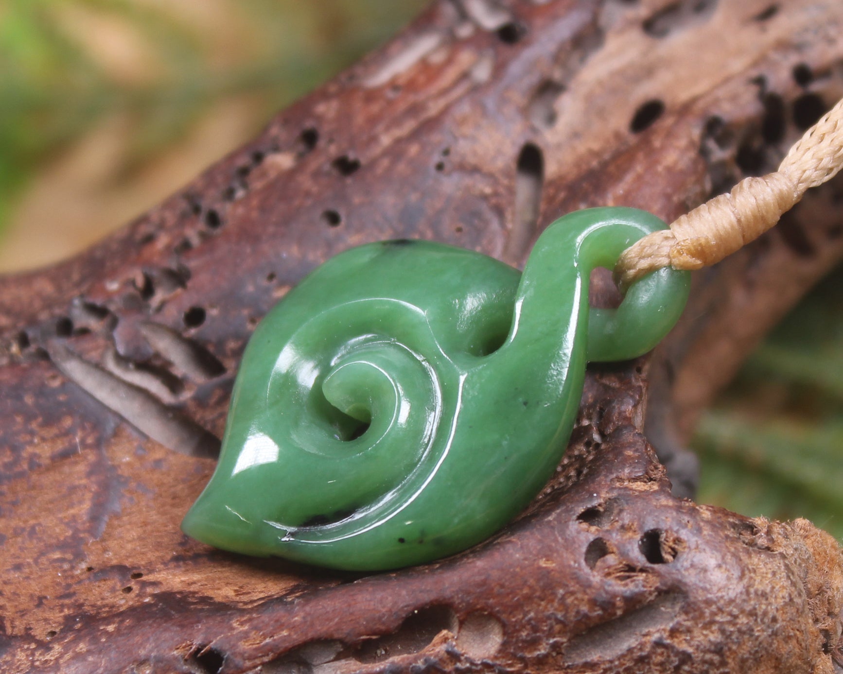 Koru Twist carved from Hapopo  Pounamu - NZ Greenstone