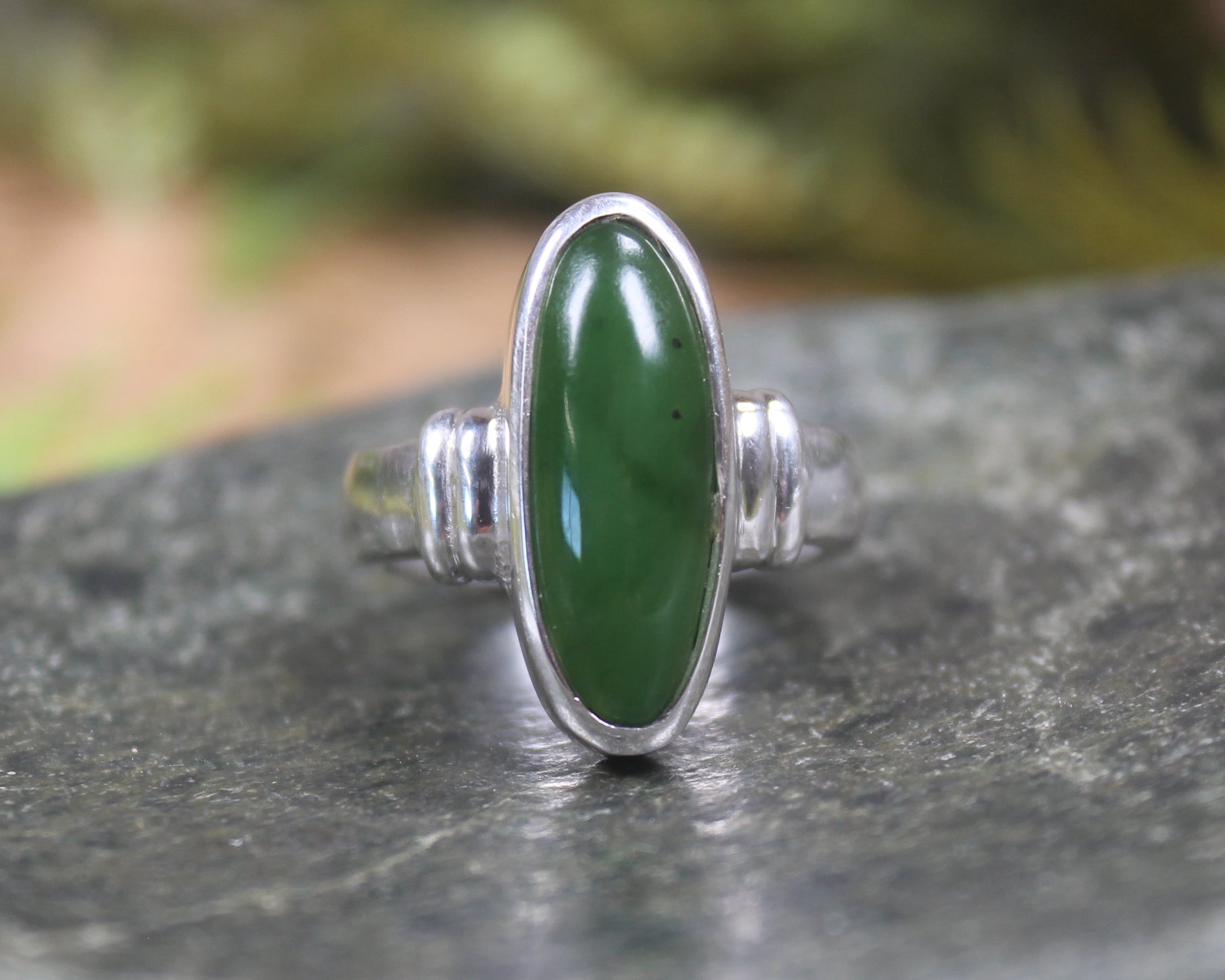 Sterling Silver Kawakawa Pounamu Ring - NZ Greenstone