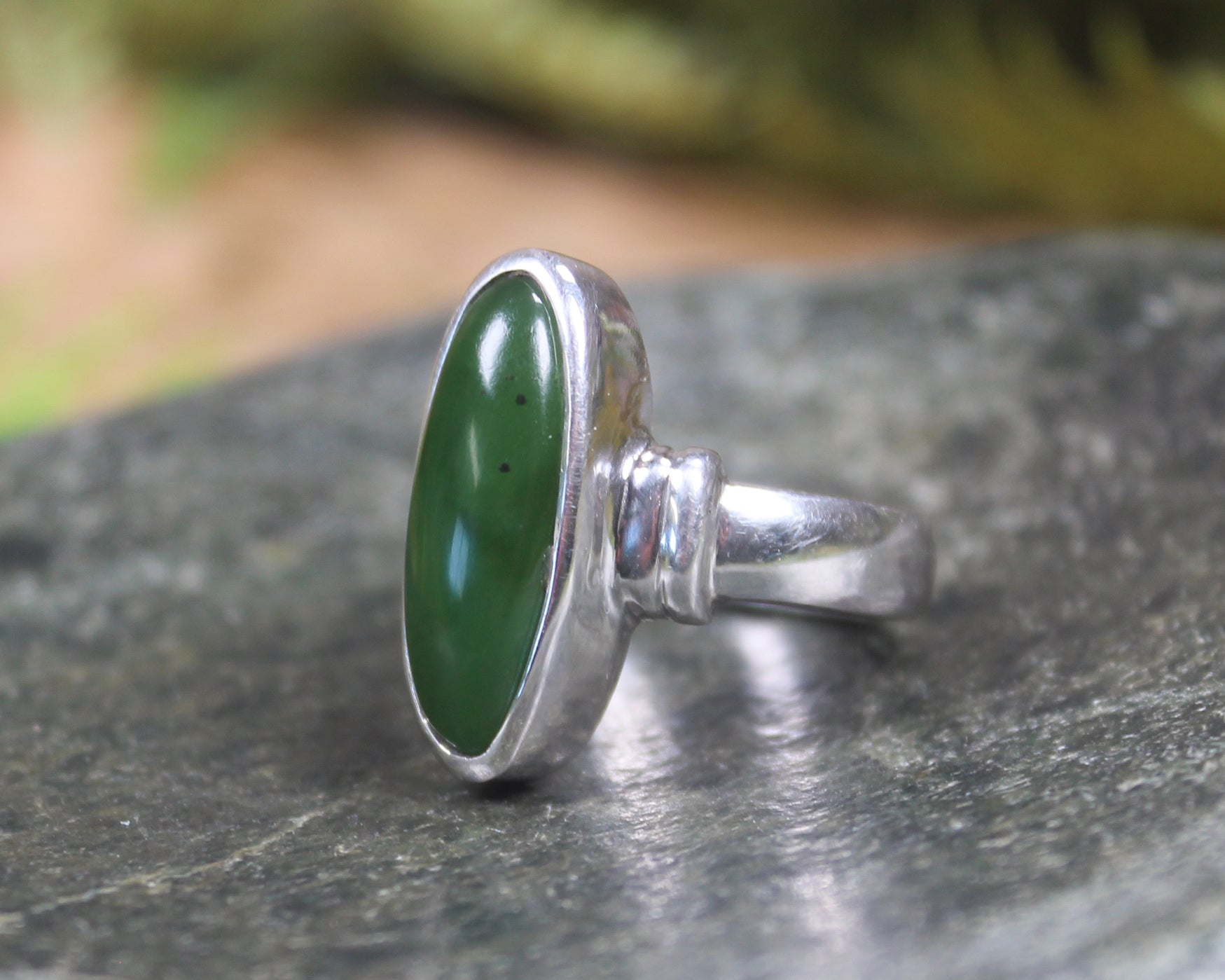 Sterling Silver Kawakawa Pounamu Ring - NZ Greenstone