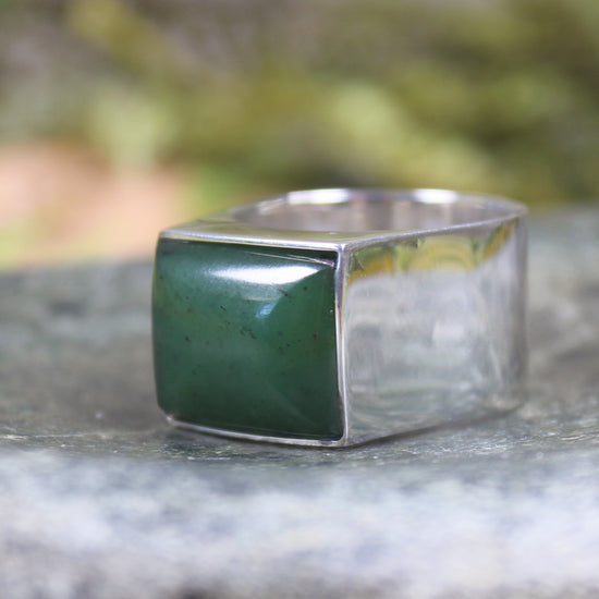 Sterling Silver Hapopo Pounamu Ring - NZ Greenstone