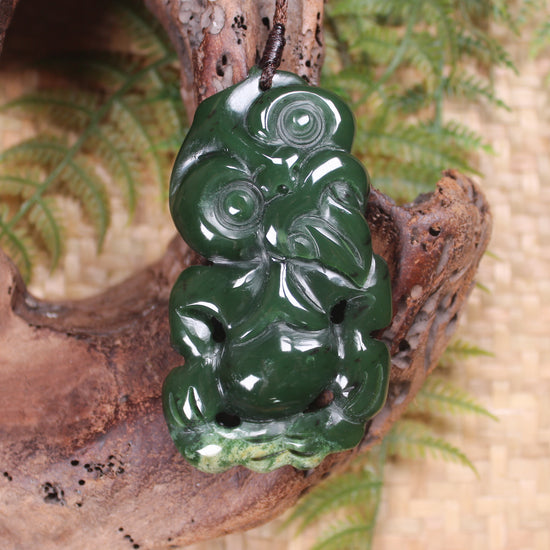 Hei Tiki carved from Flower Jade Pounamu - NZ Greenstone
