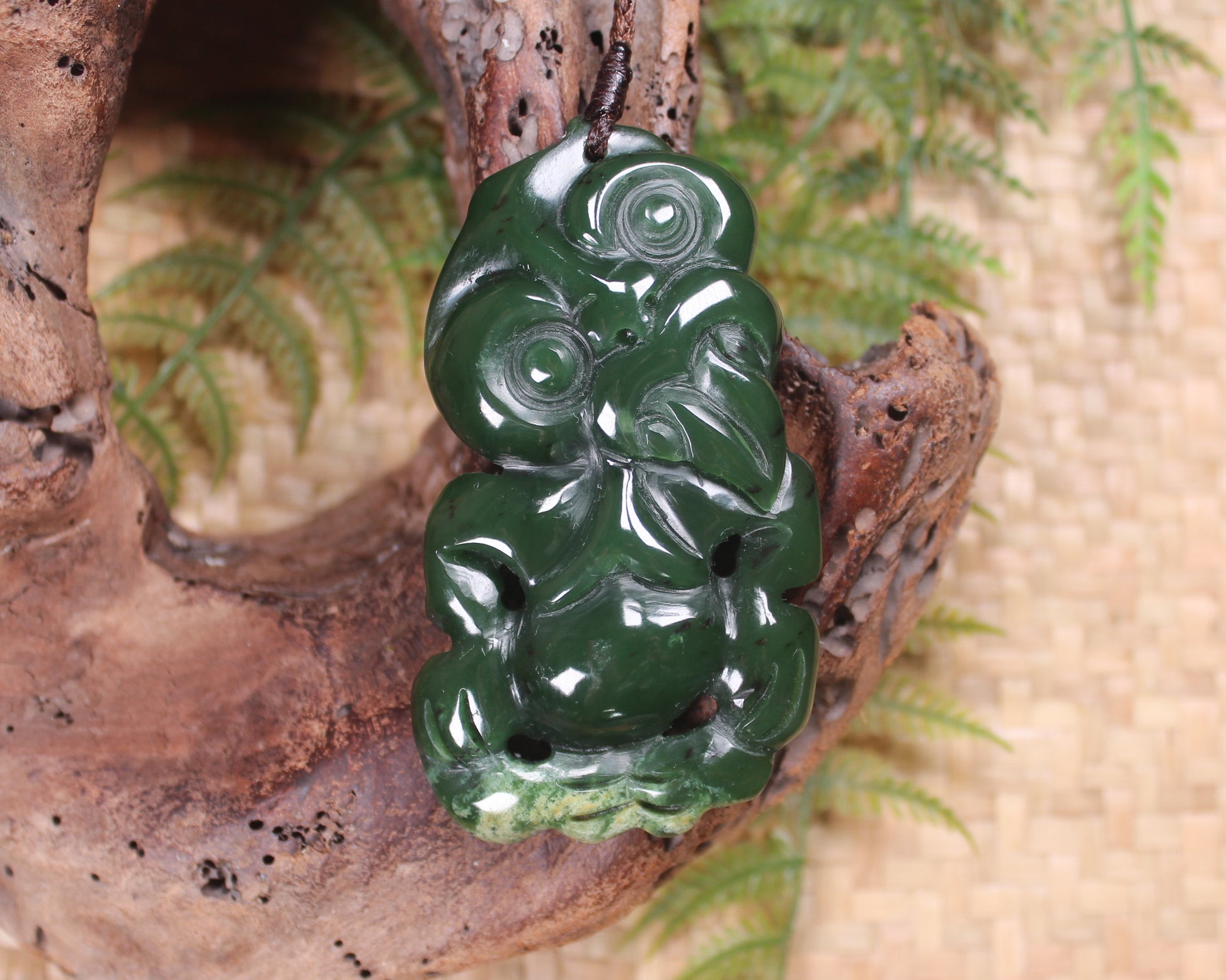 Hei Tiki carved from Flower Jade Pounamu - NZ Greenstone