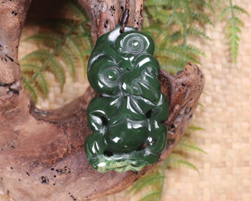 Hei Tiki carved from Flower Jade Pounamu - NZ Greenstone