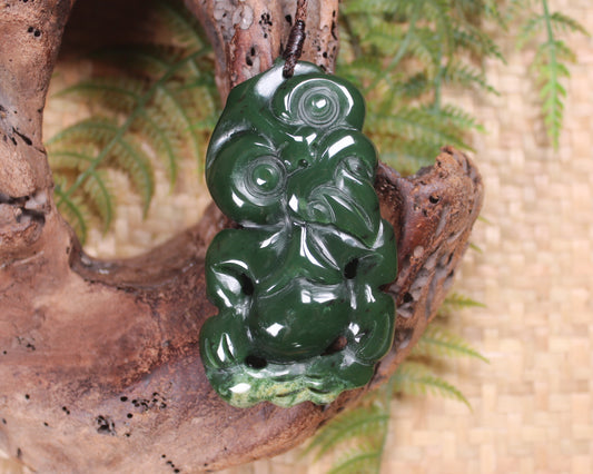 Hei Tiki carved from Flower Jade Pounamu - NZ Greenstone