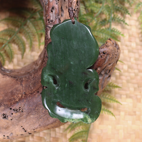 Hei Tiki carved from Flower Jade Pounamu - NZ Greenstone