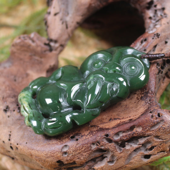 Hei Tiki carved from Flower Jade Pounamu - NZ Greenstone