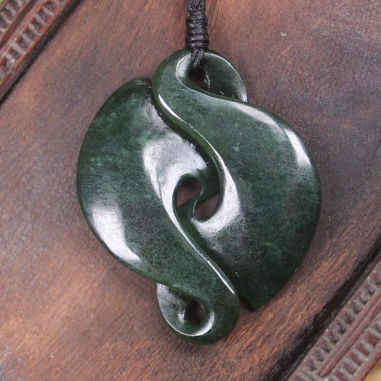 Koru Twist or Pikorua carved from Kawakawa Pounamu - NZ Greenstone