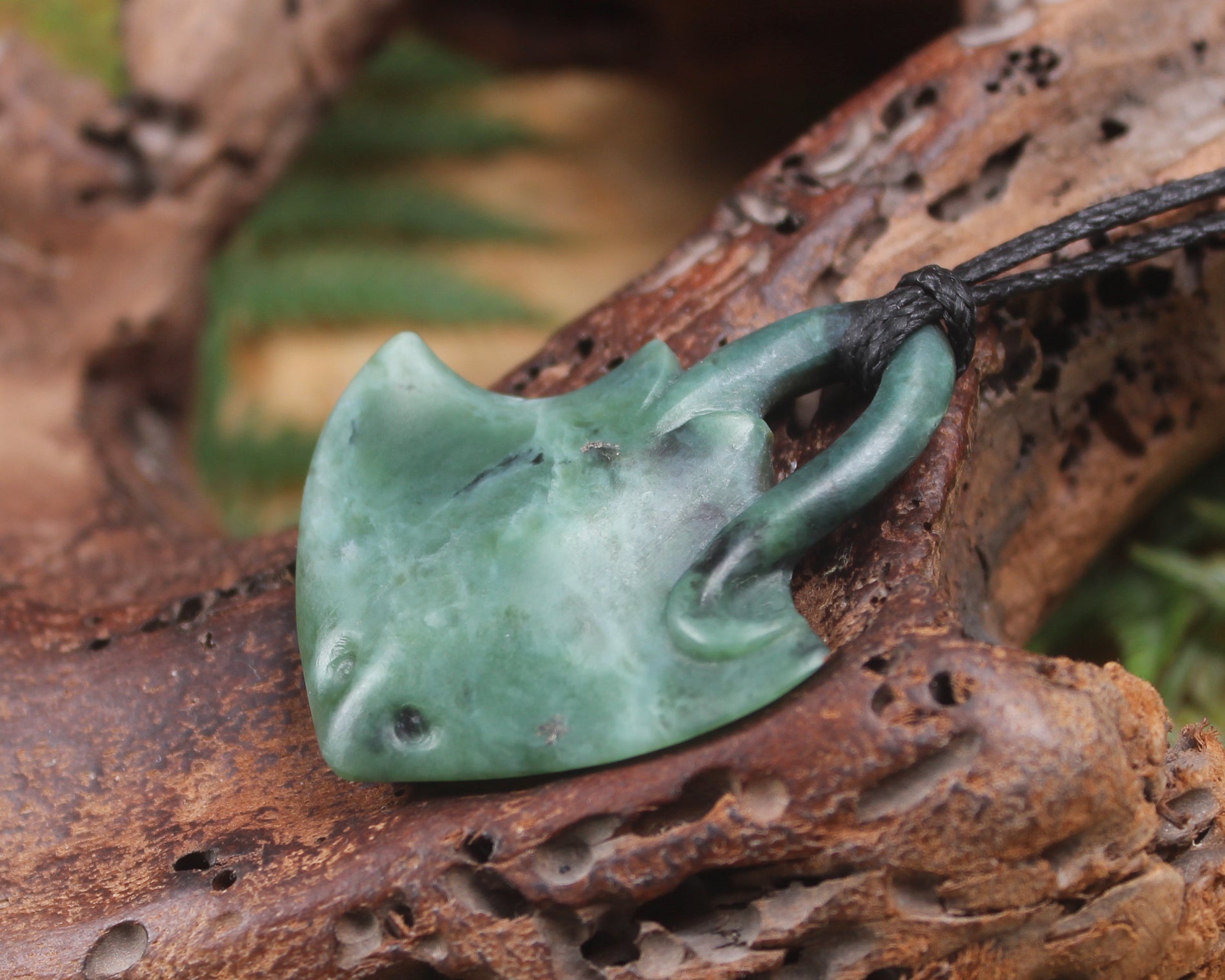 Stingray or Whai carved from Inanga Pounamu - NZ Greenstone