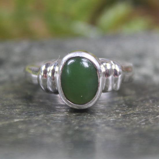Sterling Silver Kawakawa Pounamu Ring - NZ Greenstone