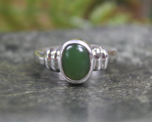 Sterling Silver Kawakawa Pounamu Ring - NZ Greenstone