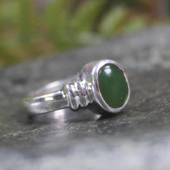 Sterling Silver Kawakawa Pounamu Ring - NZ Greenstone