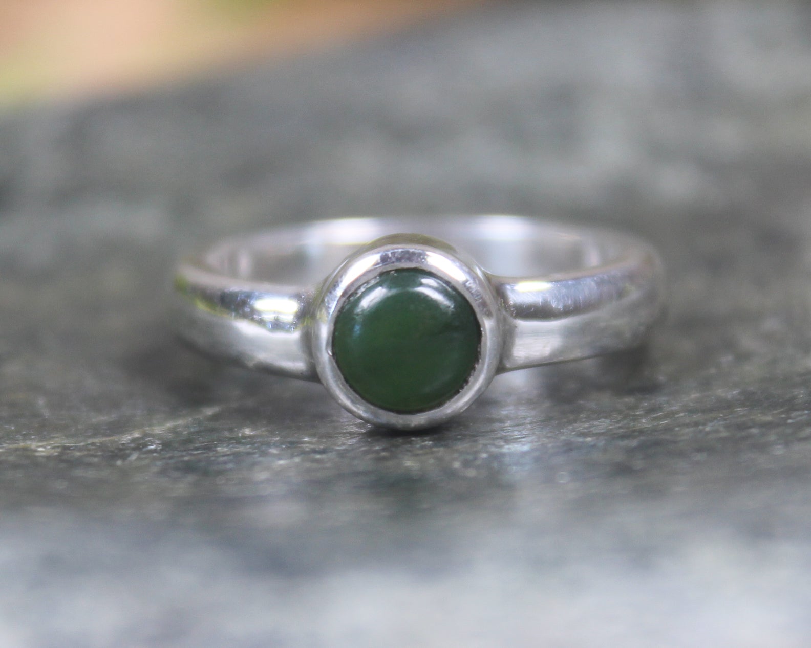 Sterling Silver Kawakawa Pounamu Ring - NZ Greenstone