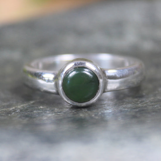 Sterling Silver Kawakawa Pounamu Ring - NZ Greenstone
