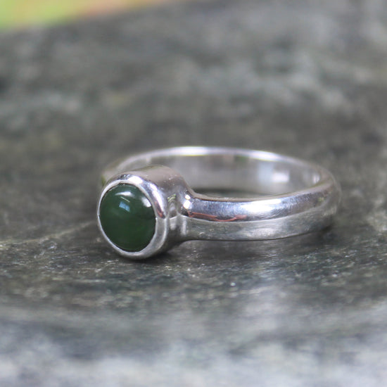 Sterling Silver Kawakawa Pounamu Ring - NZ Greenstone