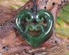 Heart with Koru carved from Kawakawa Pounamu - NZ Greenstone