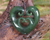Heart with Koru carved from Kawakawa Pounamu - NZ Greenstone