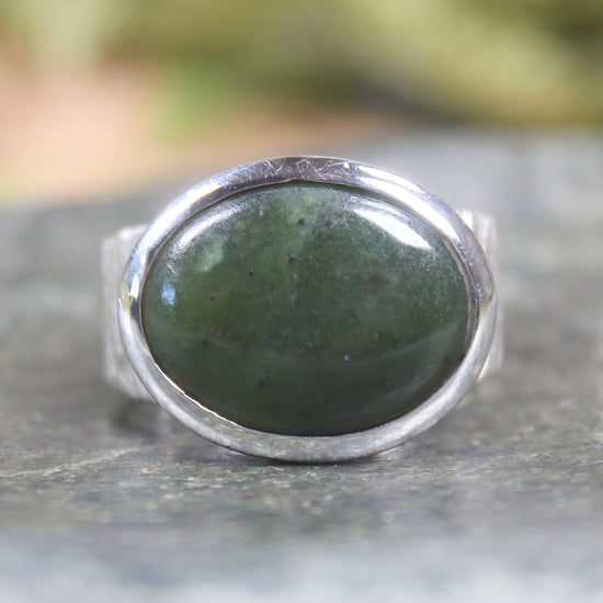 Sterling Silver Rimu Pounamu Ring - NZ Greenstone