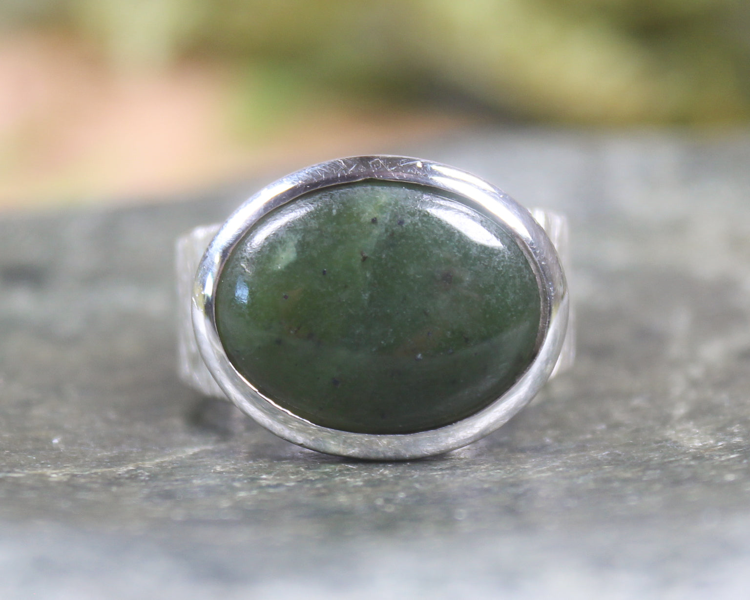 Sterling Silver Rimu Pounamu Ring - NZ Greenstone