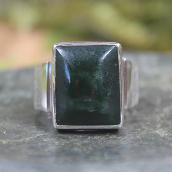 Sterling Silver Kawakawa Pounamu Ring - NZ Greenstone