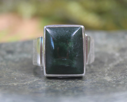 Sterling Silver Kawakawa Pounamu Ring - NZ Greenstone