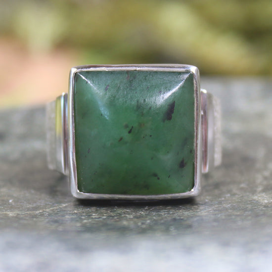 Sterling Silver Hapopo Pounamu Ring - NZ Greenstone
