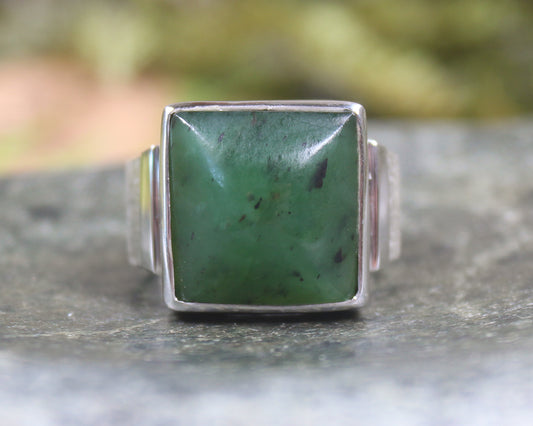 Sterling Silver Hapopo Pounamu Ring - NZ Greenstone