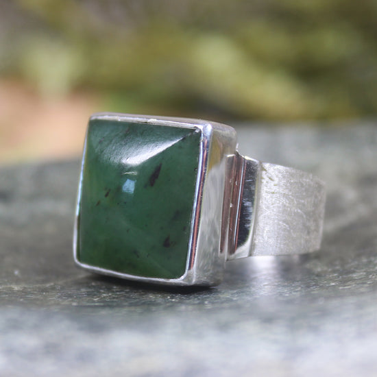 Sterling Silver Hapopo Pounamu Ring - NZ Greenstone