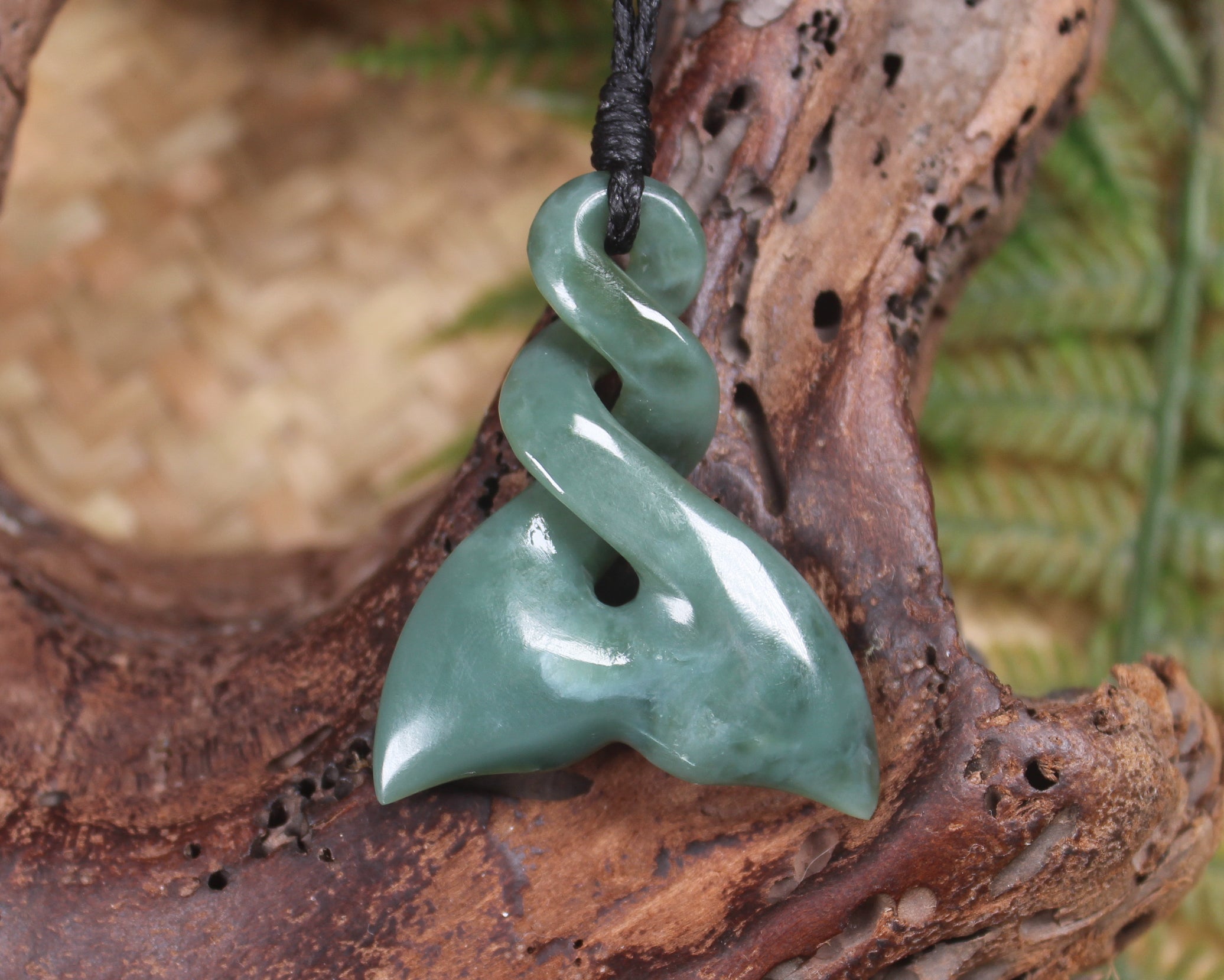 Whale tail carved from Inanga Pounamu - NZ Greenstone