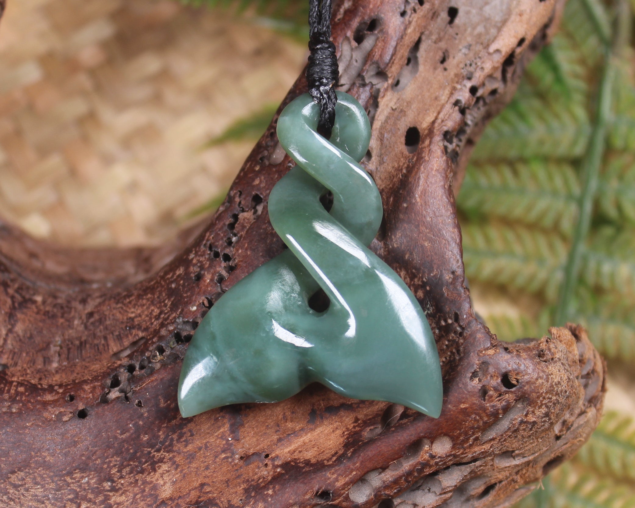 Whale tail carved from Inanga Pounamu - NZ Greenstone