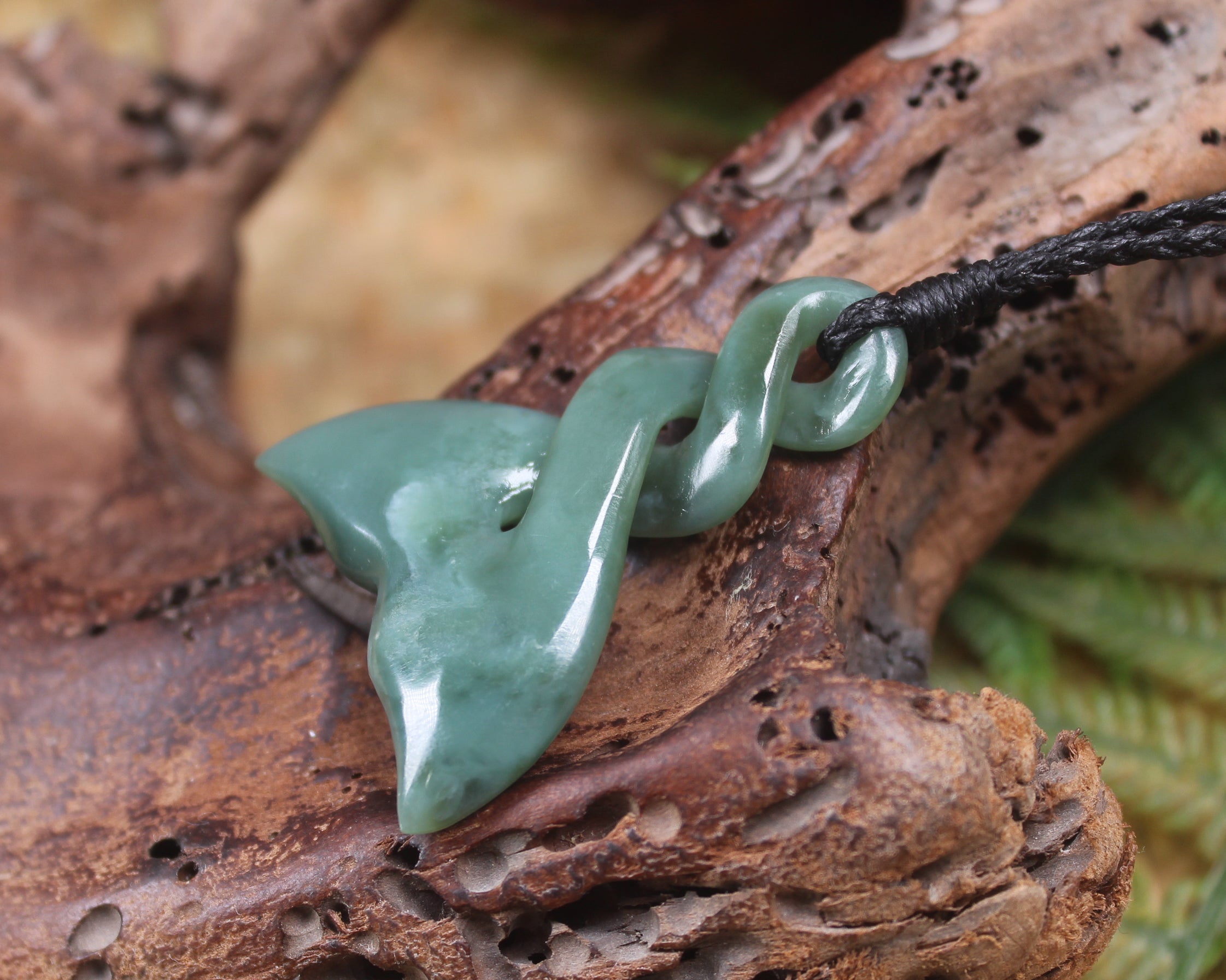 Whale tail carved from Inanga Pounamu - NZ Greenstone