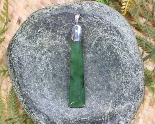 Sterling Silver Greenstone Pendant carved from Hapopo Pounamu - NZ Greenstone
