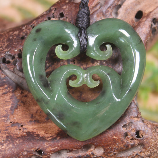 Koru Heart pendant carved from Hapopo Pounamu - NZ Greenstone