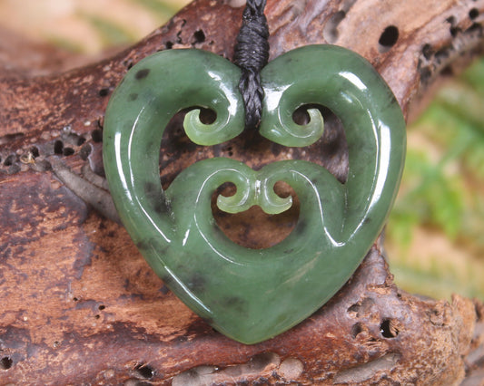 Koru Heart pendant carved from Hapopo Pounamu - NZ Greenstone
