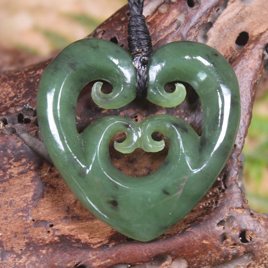 Koru Heart pendant carved from Hapopo Pounamu - NZ Greenstone
