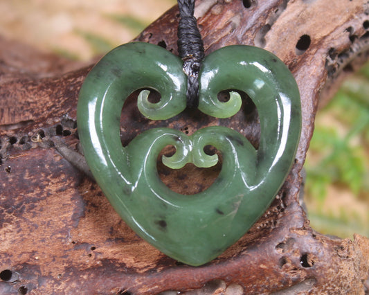 Koru Heart pendant carved from Hapopo Pounamu - NZ Greenstone