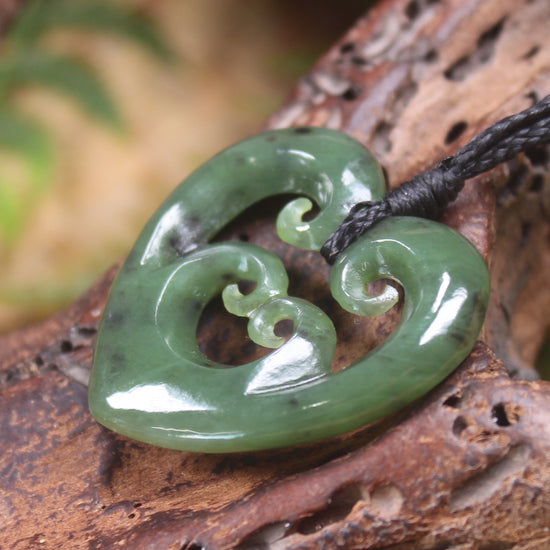 Koru Heart pendant carved from Hapopo Pounamu - NZ Greenstone