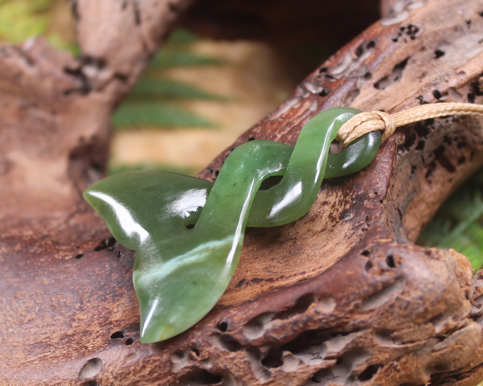 Whale tail carved from Hapopo Pounamu - NZ Greenstone