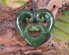 Heart with Koru carved from Kawakawa Pounamu - NZ Greenstone