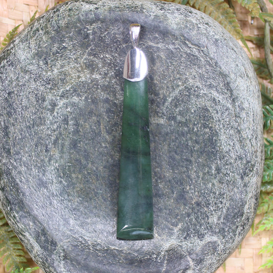 Hapopo Pounamu pendant set in Sterling Silver - NZ Greenstone