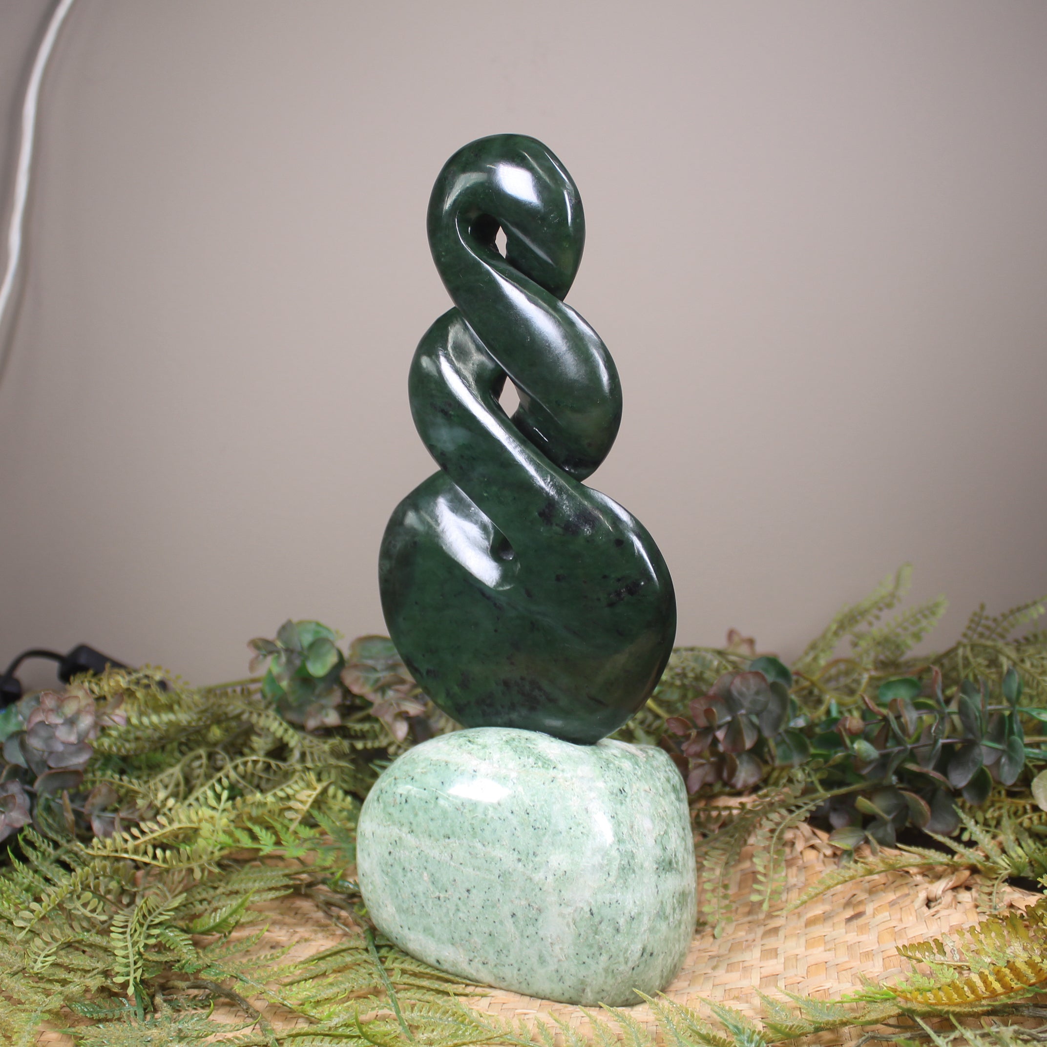 Twist Sculpture carved from Rimu Pounamu - NZ Greenstone