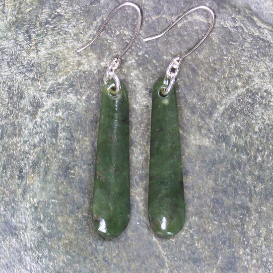Roimata or Teardrop earrings carved from Rimu Pounamu - NZ Greenstone