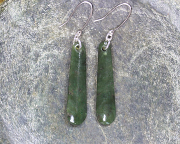 Roimata or Teardrop earrings carved from Rimu Pounamu - NZ Greenstone