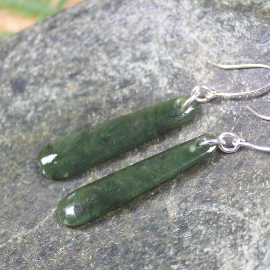 Roimata or Teardrop earrings carved from Rimu Pounamu - NZ Greenstone