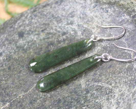 Roimata or Teardrop earrings carved from Rimu Pounamu - NZ Greenstone