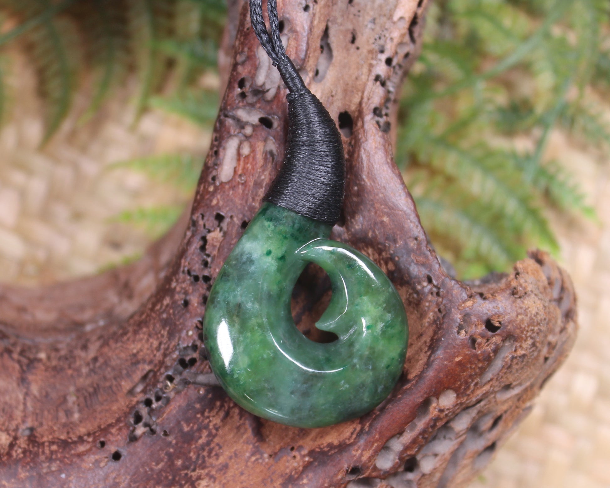Hei Matau or Fish Hook carved from Kawakawa Pounamu - NZ Greenstone
