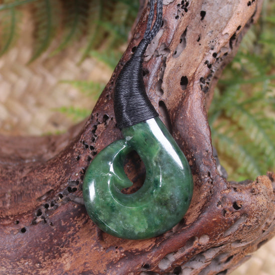 Hei Matau or Fish Hook carved from Kawakawa Pounamu - NZ Greenstone