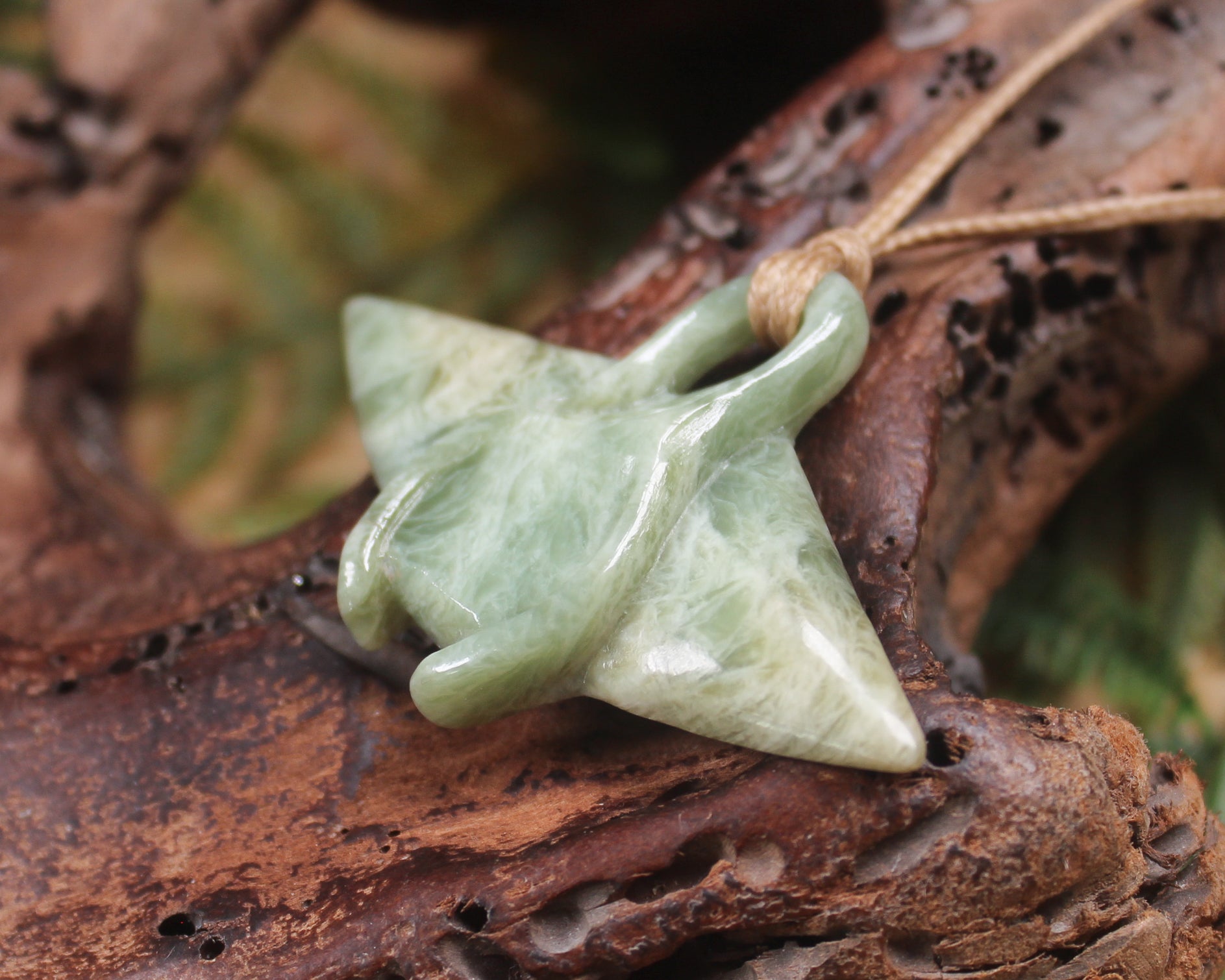 Stingray or Whai carved from Hapopo Pounamu - NZ Greenstone